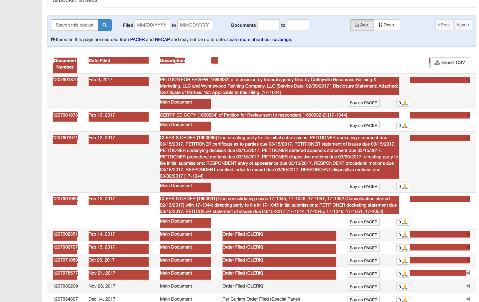 Copying docket sheet