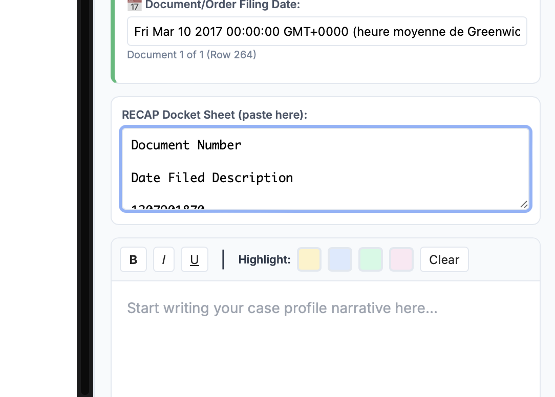 Pasting docket sheet