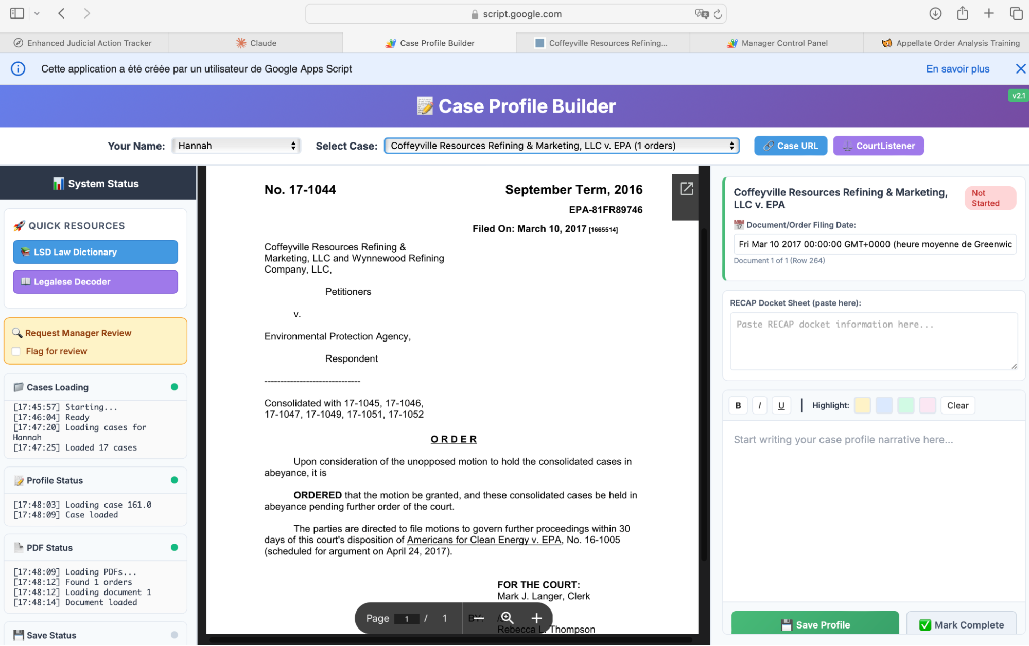 Web app initial view